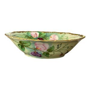 Signed Margaret Wolf T&V Limoges France Hand-Painted Antique Floral Bowl – Gold